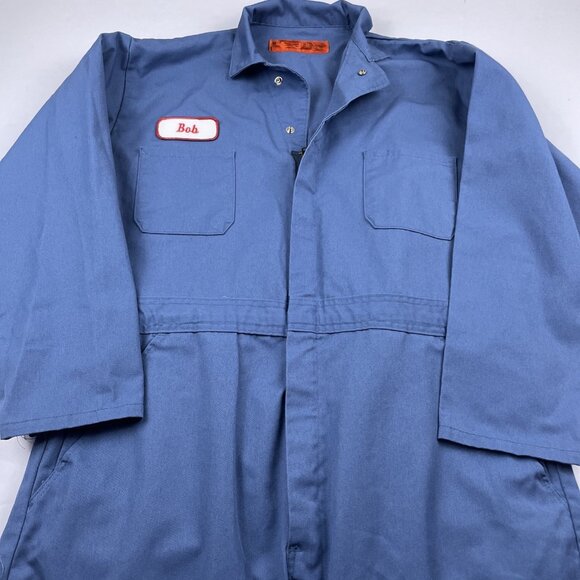 UniFirst Coverall Men's 44R Blue Mechanic Work Uniform Front Zip Poly Cotton - Picture 2 of 10